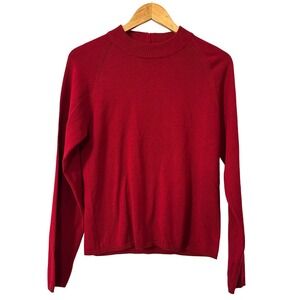 VTG 90s Lindsey Scott Red Mock Neck Sweater M Silk Cotton Lightweight Minimalist